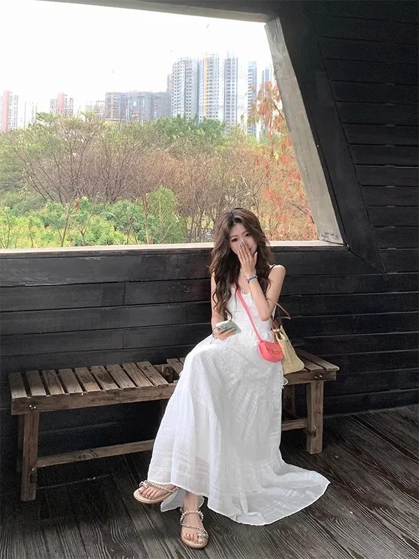 西西里漫花甜美套装白色设计吊带裙新款吊带半身裙连衣裙两件套|undefined