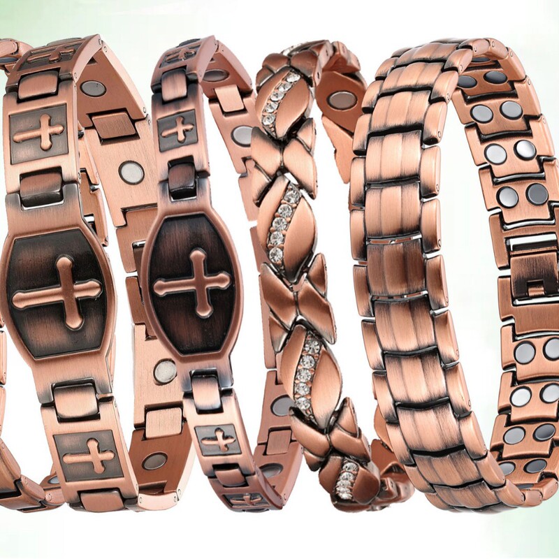 Red Copper and Titanium Steel Bracelet, Heart-Shaped Geometric Titanium Steel Bracelet, Unisex, Can Be Embedded with Magnets, Magnetic Bracelet