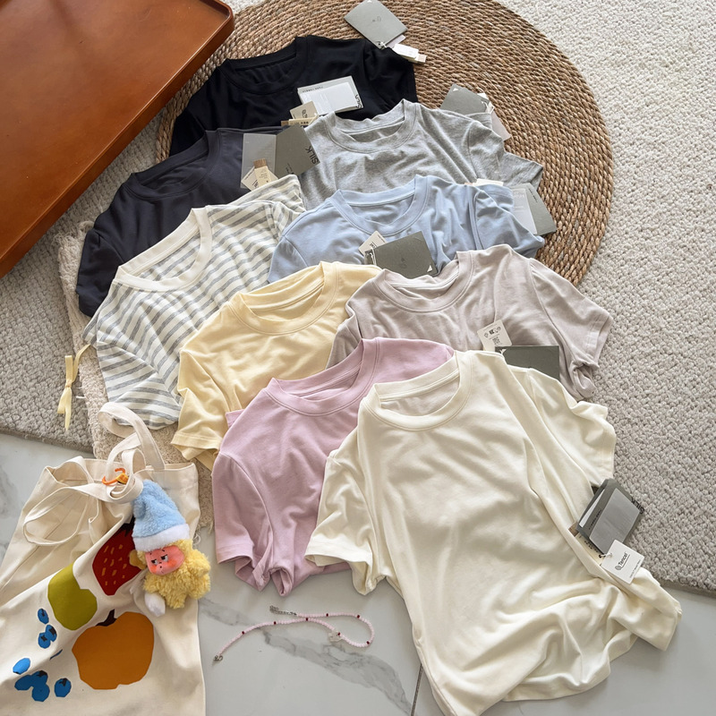 Tencel Modal Short-Sleeved Bottoming Shirt for Women, Pure Color, Simple, Comfortable and Skin-Friendly T-Shirt, Single Wear, Inner Wear, Round Neck Top Tencel Modal Short-Sleeved Bottoming Shirt for Women, Pure Color, Simple, Comfortable and Skin-Friendly T-Shirt, Single Wear, Inner Wear, Round Neck Top