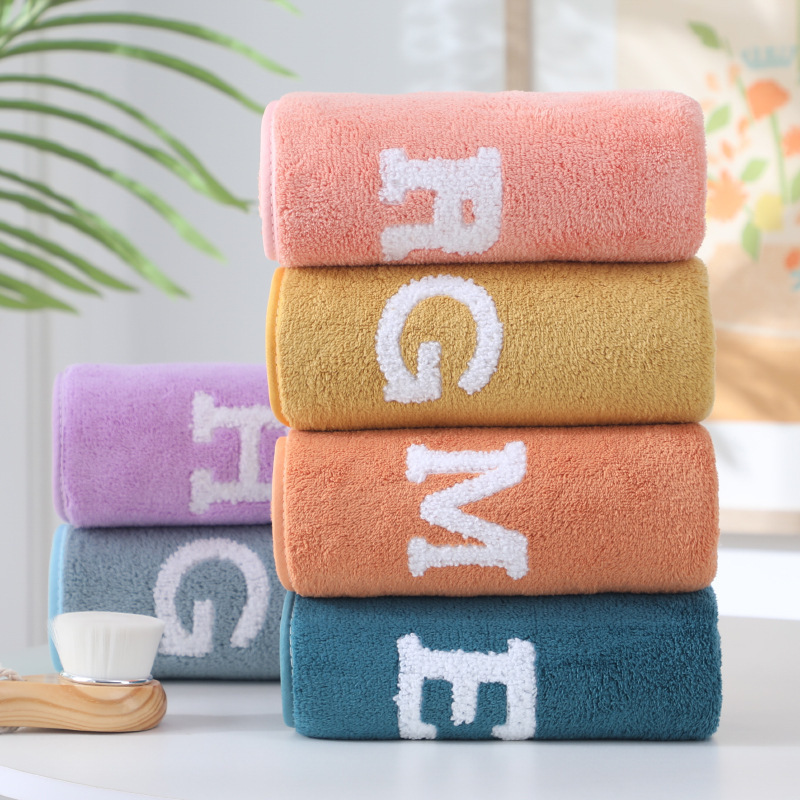 Thickened coral fleece letter towel suit adult household absorbent face towel is not easy to shed hair wash towel wholesale Thickened coral fleece letter towel suit adult household absorbent face towel is not easy to shed hair wash towel wholesale