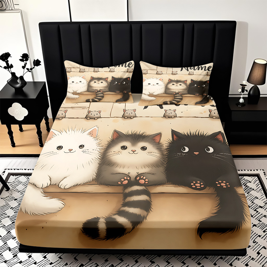 TEMU / JIT cama abrasiva Kits de dibujos animados gatito impresión digital 3D ropa de cama para diseñar
