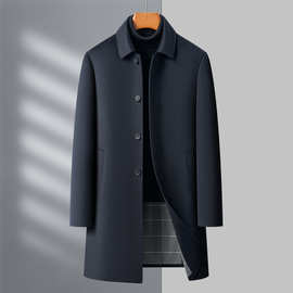 中年男士山羊绒双面呢长款风衣2024秋冬户外商务纯色翻领休闲代发