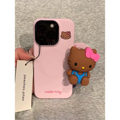 少女粉菲林磁吸黑皮猫咪支架适用iPhone16promax苹果15手机壳14硬