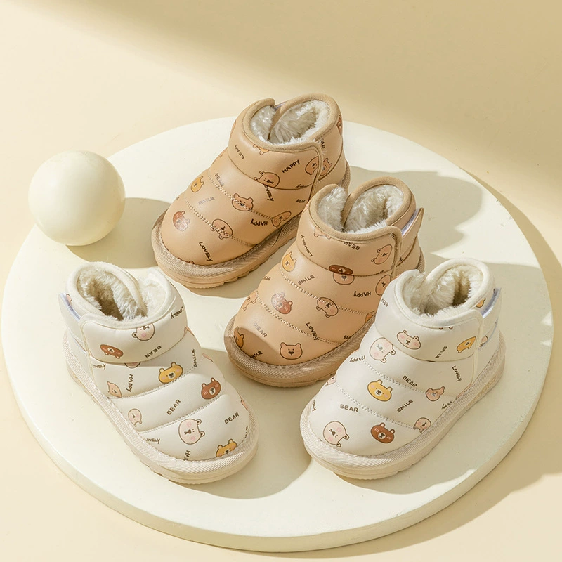 Новые зимние теплые толстые зимние сапоги из микрофибры, Мужская Нескользящая износостойкая детская обувь, хлопковая обувь с мультяшным принтом, женская оптовая продажа
