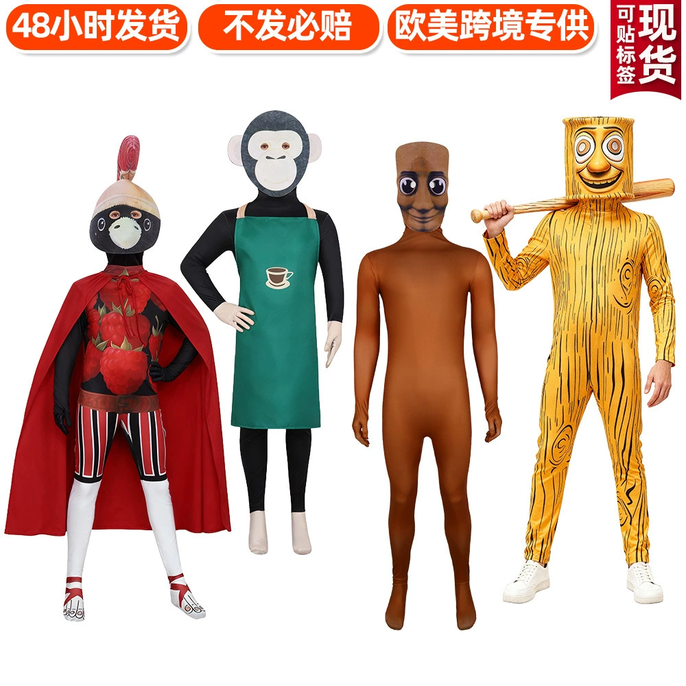 Зарубежный костюм для косплея Shan Hai Jing с деревянной палкой Tung Tung Tung Sahur, сценический костюм на Хэллоуин.