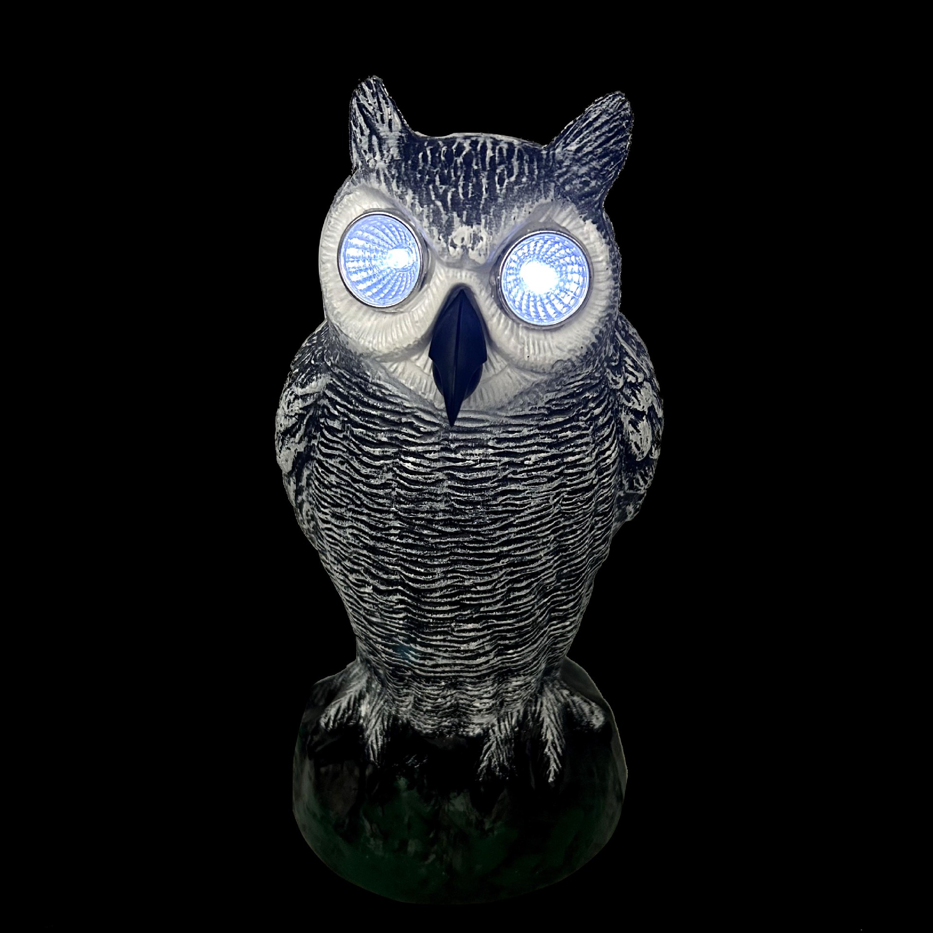Owl de simulación transfronteriza, ojos solares, adornos de plástico brillantes, patio, granja, jardín, repelente de ratas, pájaros asustados