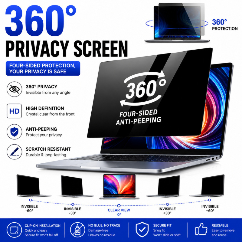 Laptop Privacy Film Suitable for 15.6inch / 14inch Monitors 360 ° Removable Four-Sided Privacy Film