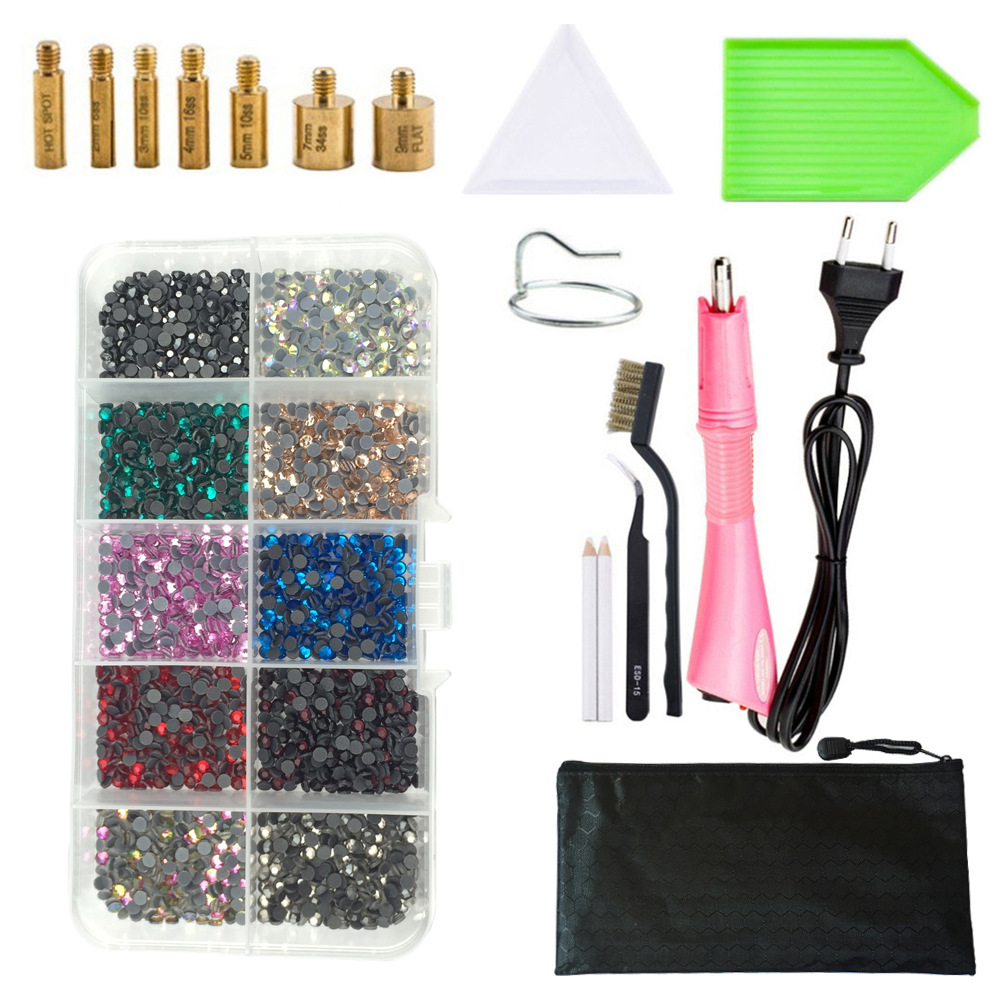 Máquina de perforación en caliente traje DMC fondo plano accesorios de herramientas de perforación en caliente pinzas Punto de ropa pluma de perforación bolsa de almacenamiento transfronterizo Amazon