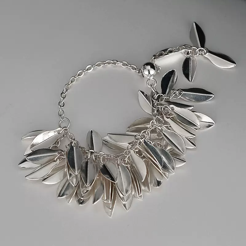 J1353 小众设计师草裙戒指饰品休闲风S925纯银树叶手饰女电商爆款