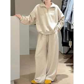 大码时尚立领卫衣套装女春夏季新款胖mm宽松高腰阔腿裤休闲两件套