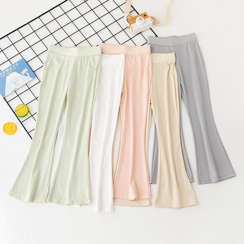 Summer Girls' Bell Bottom Pants, Lightweight Girls' Pants, Ice Silk Cool Thin Girls' Pants, Mosquito and Sun Protection Girls' Pants