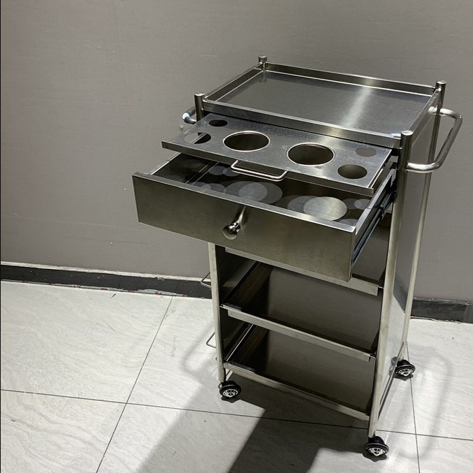 Barbería herramienta gabinete de acero inoxidable herramienta de peluquería Carro de peluquería de coche estante de almacenamiento multifuncional gabinete de polvo de corte de pelo