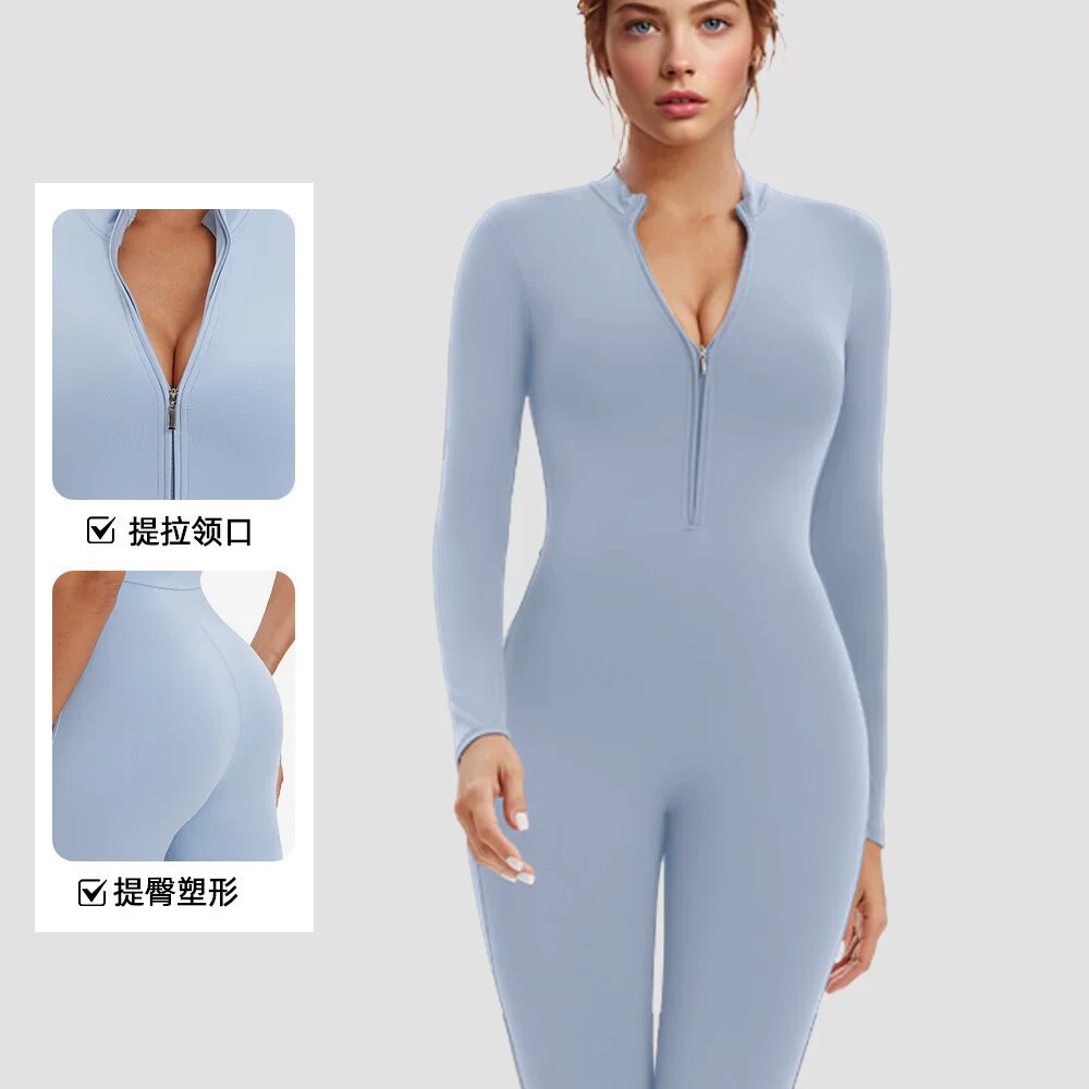 Женский спортивный комбинезон с высокой пулей тонкий и бедра костюм для йоги с длинными рукавами