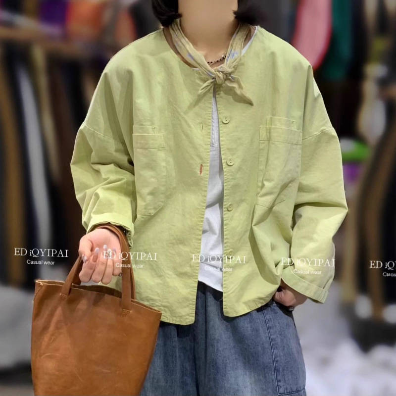 2025秋季韩版宽松时尚简约贴布大口袋圆领外套百搭休闲上衣女3790|undefined