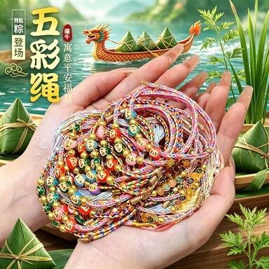 2026 Dragon Boat Festival Five-Color Rope Koi Element Adjustable Bracelet with Chinese Style for Couples and Students, Versatile Woven Bracelet Wholesale