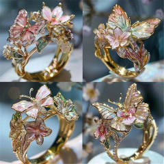 2025 越境新製品蝶の花の女性のオープンリング装飾ファッションリングドリップオイルリング卸売