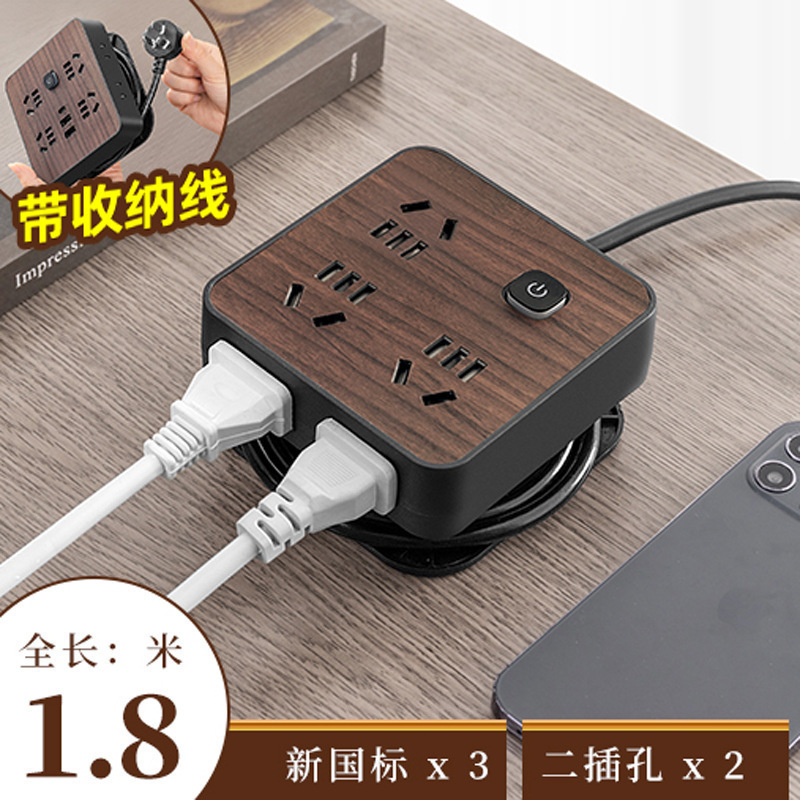 Fabricante de madera enchufe panel de escritorio multifuncional hogar enchufe de carga USB con cable enchufe de seguridad USB