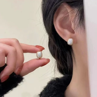 温柔风方形珍珠耳扣法式轻奢高级感耳圈耳环简约通勤百搭耳饰货源