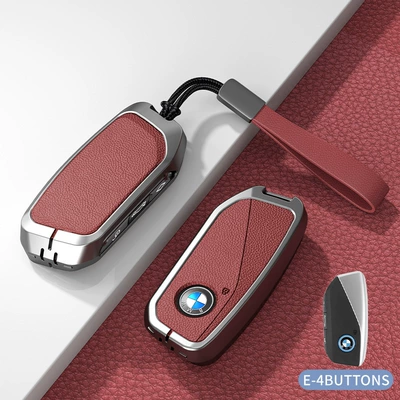 Car key bag, Suitable for Bmw Key Cover 5 - e-model-one-click-start-no-standard-model-volcanic-red-zinc-alloy-shell-hand-strap