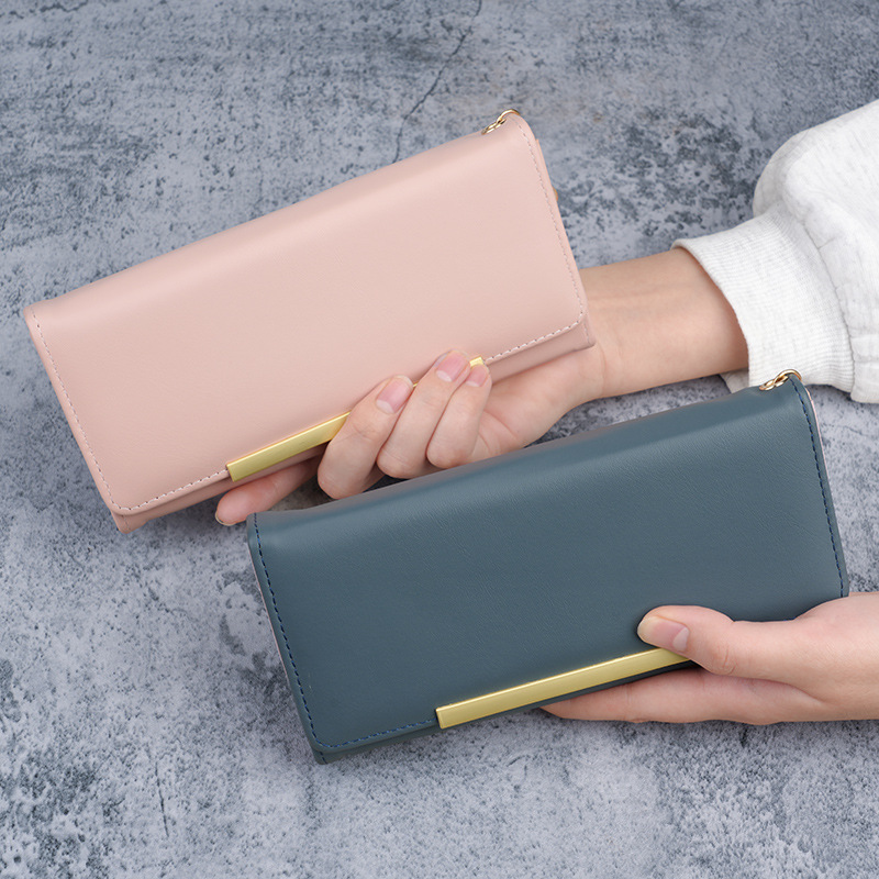 Cross-Border New Product Women's Long Wallet Pu Solid Color Simple Coin Purse Multifunctional Large Capacity Student Bag Women's Wallet