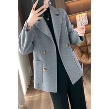 羊毛双面呢中老年妈妈大衣女短款秋冬小香风西装领毛呢子外套外搭