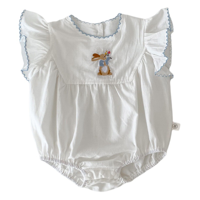 Bebé Vaina de verano bebé conejito fino bordado de una pieza mameluco recién nacido Ropa de excursión de luna llena de un día