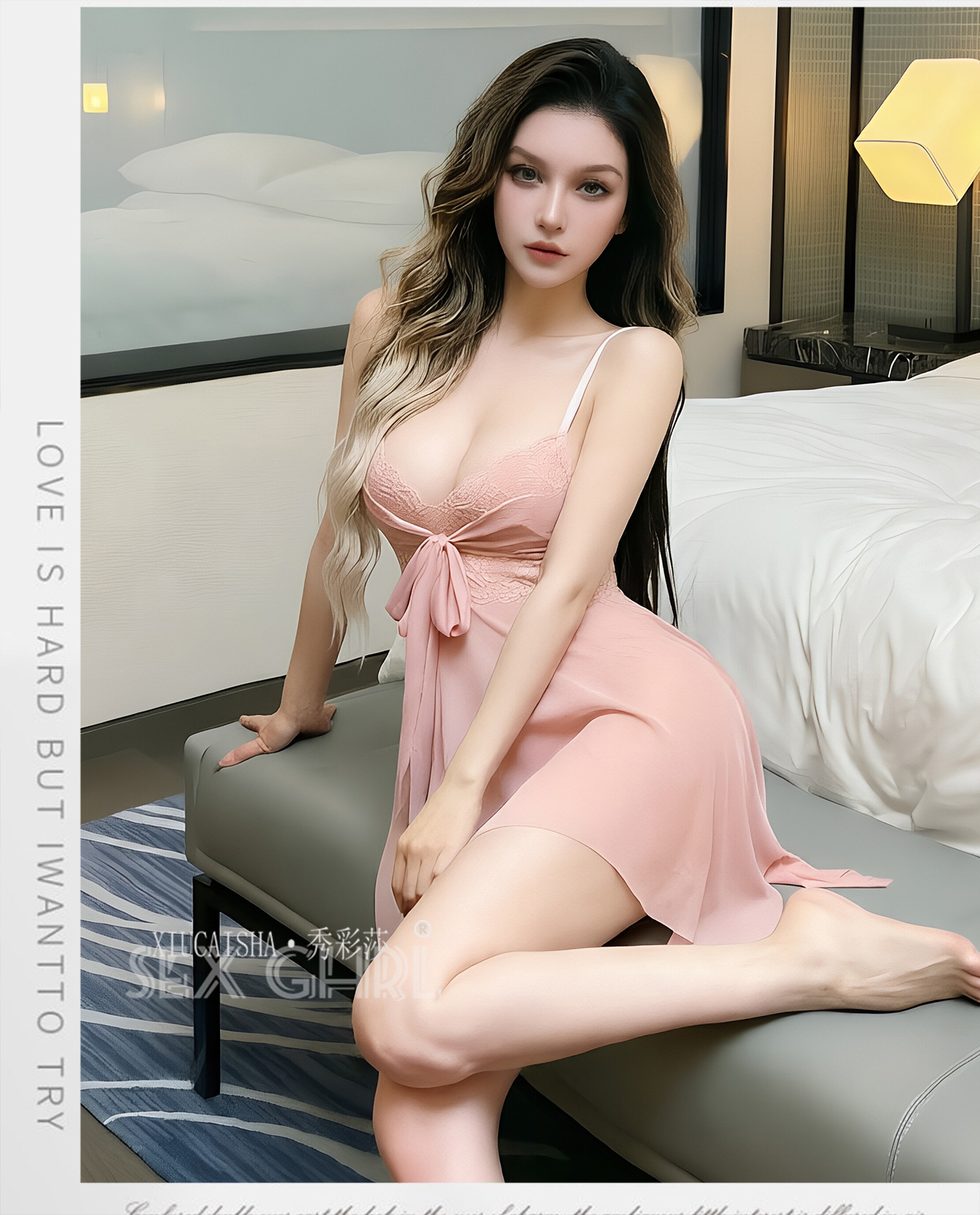 Xiucaisha See-Through Mesh Babydoll Set with Thong and Open-Crotch Stockings — detail image 13