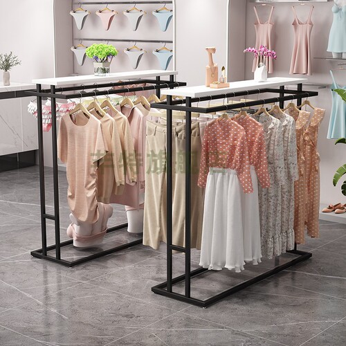 Island display rack in clothing store, simple men's and women's clothing and children's clothing double-row middle shelf, dual handle side hanger