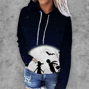 Cross-border new promotion Halloween women's sweater 3D printing hooded women's sweater pumpkin printing cross-border fashion clothes