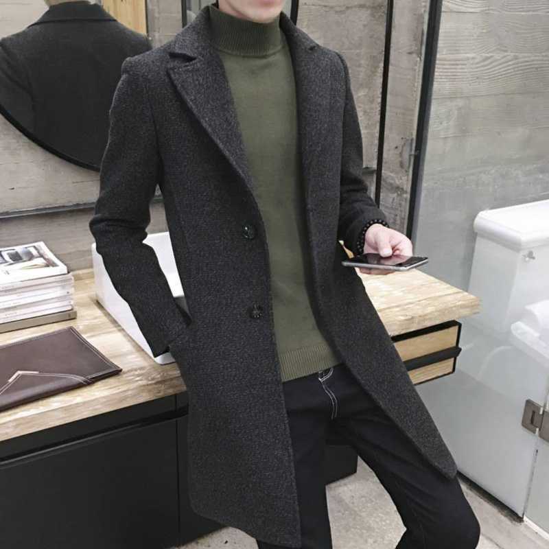 Trench coat hombres de longitud media 2022 Primavera, Otoño e Invierno nuevos hombres engrosados abrigo de lana largo juvenil