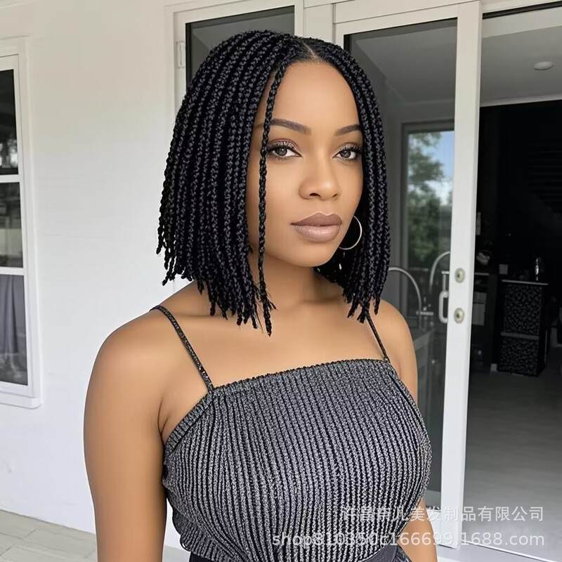Hand-woven short three-strand braid headgear mid-split scalp chemical fiber wig women's braid Wigs Hand-woven short three-strand braid headgear mid-split scalp chemical fiber wig women's braid Wigs