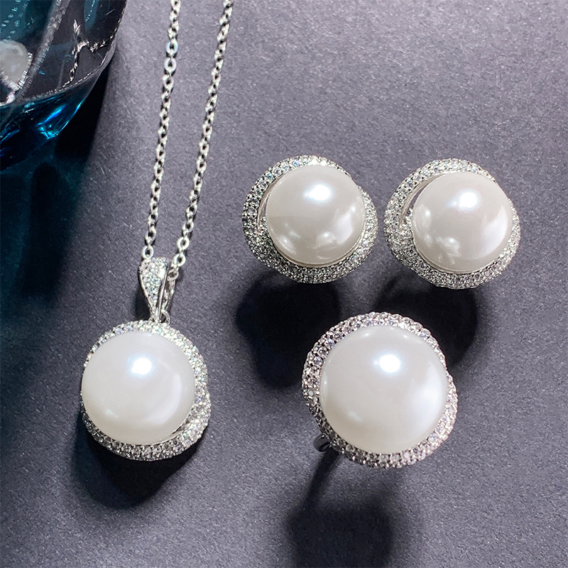 Zhuang Sheng joyería S925 plata con incrustaciones Aobei Madre de la perla de las mujeres cuentas grises todo fósforo colgante traje 14 mm12mm