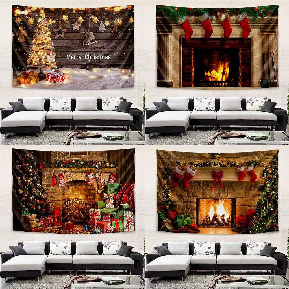 亚马逊热卖圣诞系列挂毯圣诞节装饰挂布壁炉系列背景布装饰布壁毯