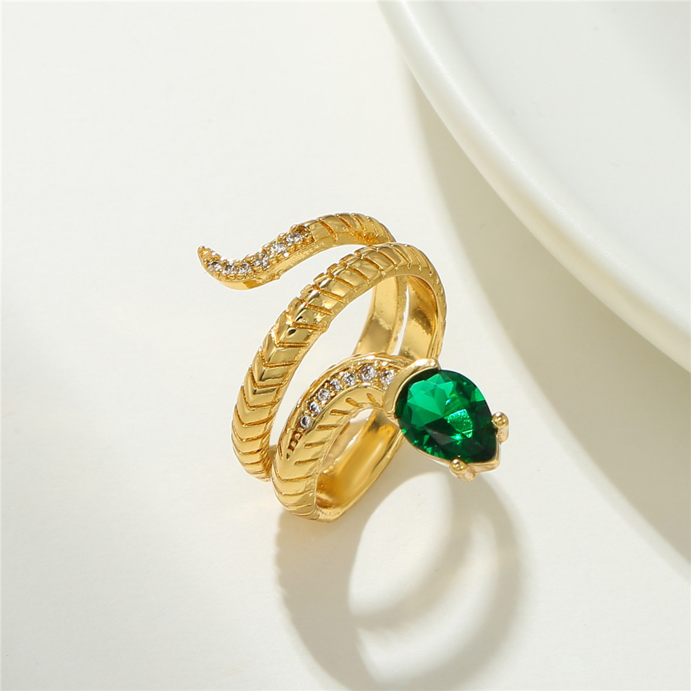 Simple copper inlaid zirconium zodiac snake open ring adjustable