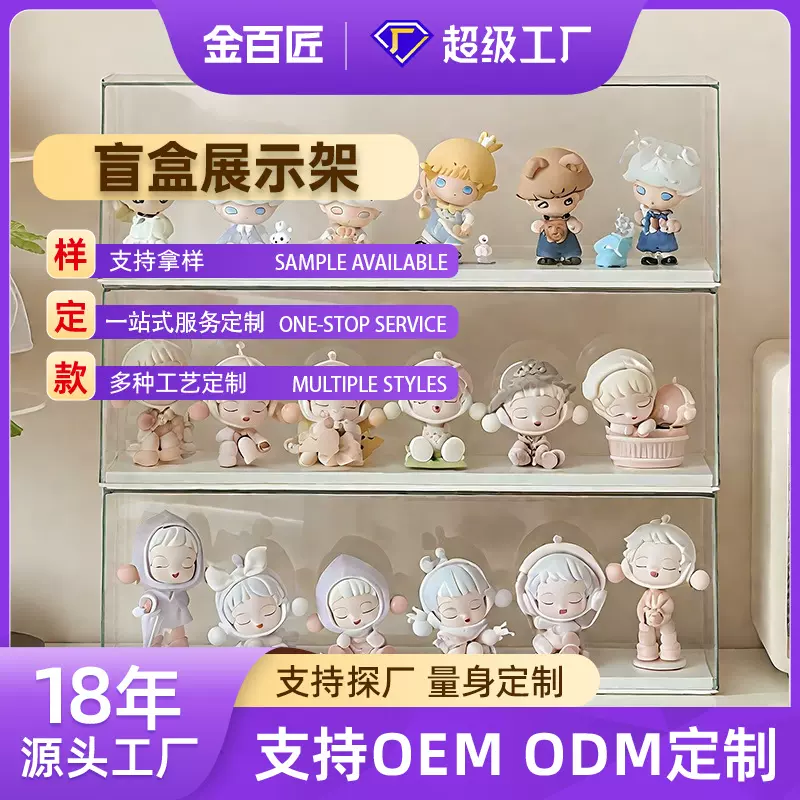 盲盒展示架收纳适用泡泡玛特展示盒萌粒摆件柜子亚克力手办收纳盒