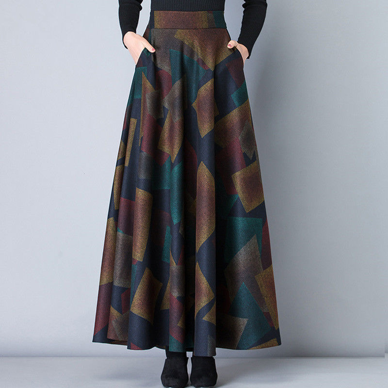 2025 Four Seasons Printed Half-Length Skirt Women's High Waist Mid-Length A-Line Swing Skirt Slimming Long Skirt