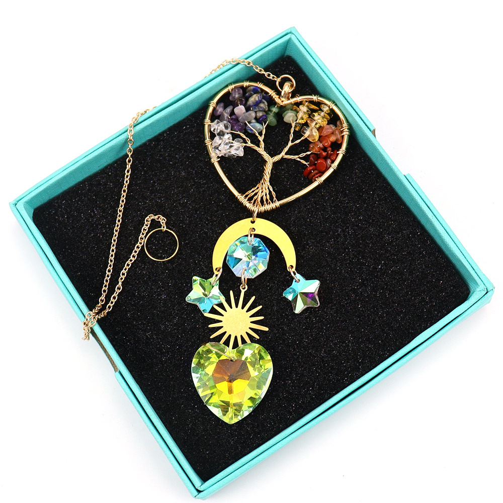 suncatcher Gold Heart-shaped Tree Of Life Sun Rainbow Catcher Hanging Window Decoration T83_voghion.com