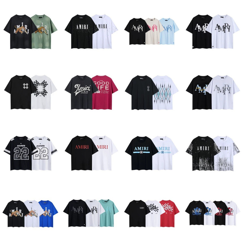 Cross-Border Wholesale American Fashion Amiri T-Shirt with Letter Print, Pure Cotton Double Yarn, Loose Fit, Unisex Couple Short-Sleeve T-Shirt
