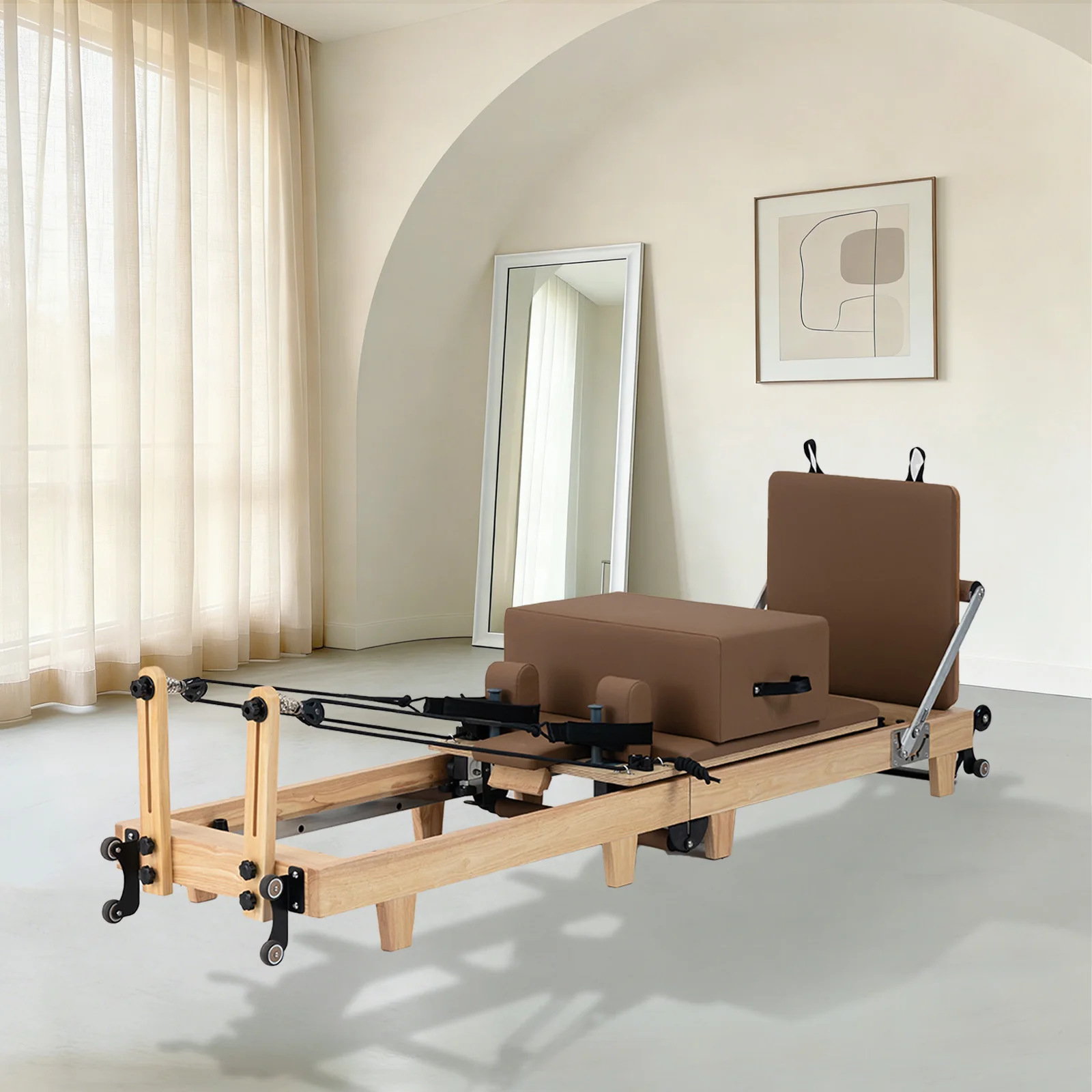 Cama de Pilates plegable, equipo de fitness para entrenamiento comercial en estudio de yoga, reformer.