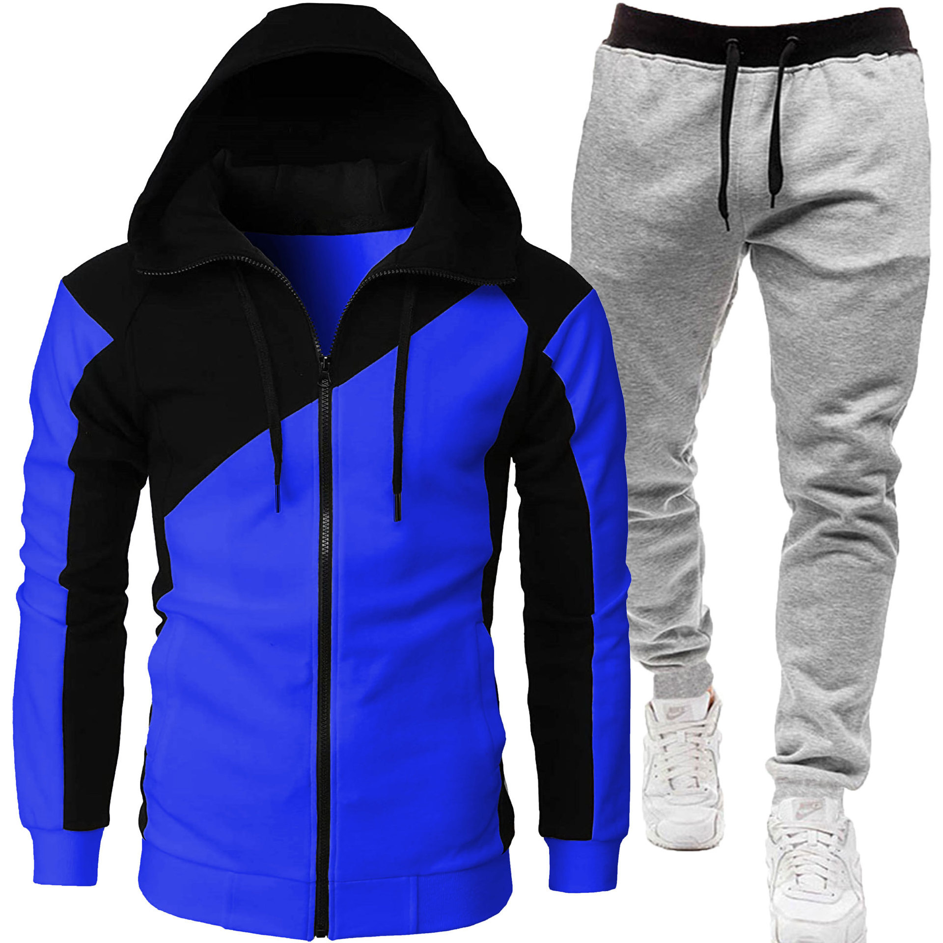 블루 + 라이트 그레이 팬츠