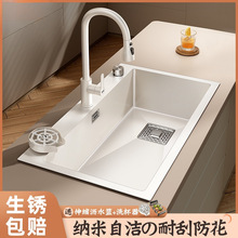 奶油风白色厨房水槽大单槽手工加厚不锈钢洗菜洗碗池盆台下盆大号