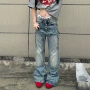 水洗直筒美式宽松牛仔裤