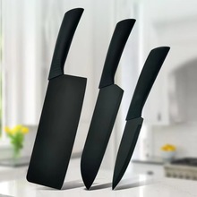 工厂现货批发陶瓷防滑手柄不锈钢黑刃三件套白盒包装厨房套装刀具