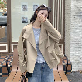 卡其色又酷又飒短款机车皮衣外套女2026春小个子气质时尚PU皮夹克