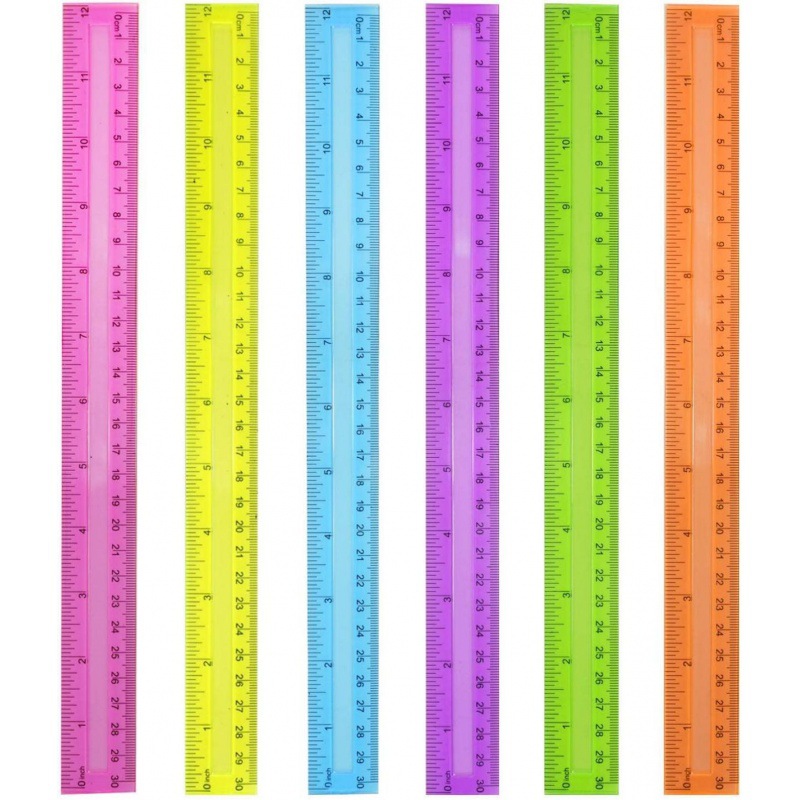 30公分直尺凹槽塑料尺子 彩色透明尺子塑 直尺30cm彩色尺