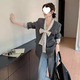 设计感蕾丝拼接西装外套女2026年春季新款小个子休闲宽松气质上衣