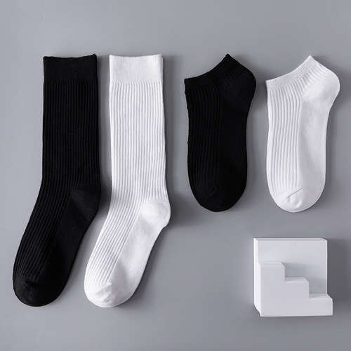 Summer and Autumn New Men's Fashion Japanese Style Breathable Double Stitch Solid Color Instagram Cotton Socks Striped Casual Hong Kong Style Women's Long Socks