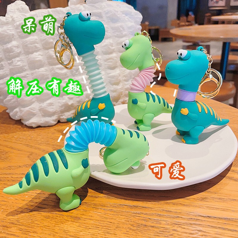 Cartoon retractable neck little dinosaur doll keychain cute decompression car key chain bag pendant small gift