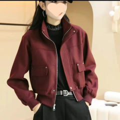 安可拉红立领短款外套女2025春秋新款休闲洋气百搭显瘦夹克上衣潮