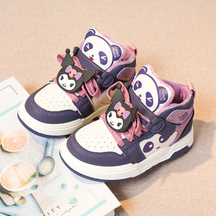 Kulomi Girls Shoes Autumn and Winter 2024 New High-top Two-cotton Shoes Children Leather sneaker Girls Board Shoes